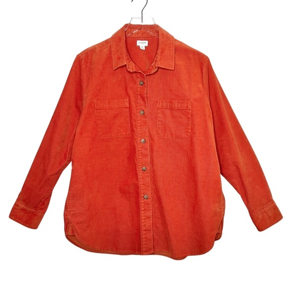 J. Crew Relaxed Fit Orange Corduroy Women’ Oversized Shacket Jacket Sz m - Picture 1 of 10